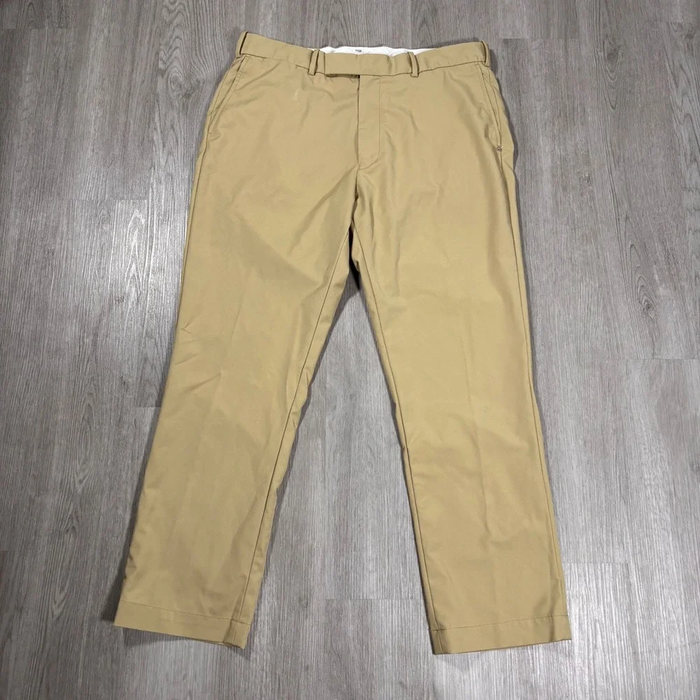 RLX Ralph Lauren Mens Khaki Tan Golf Chino Pants Flat Front Performance Trousers